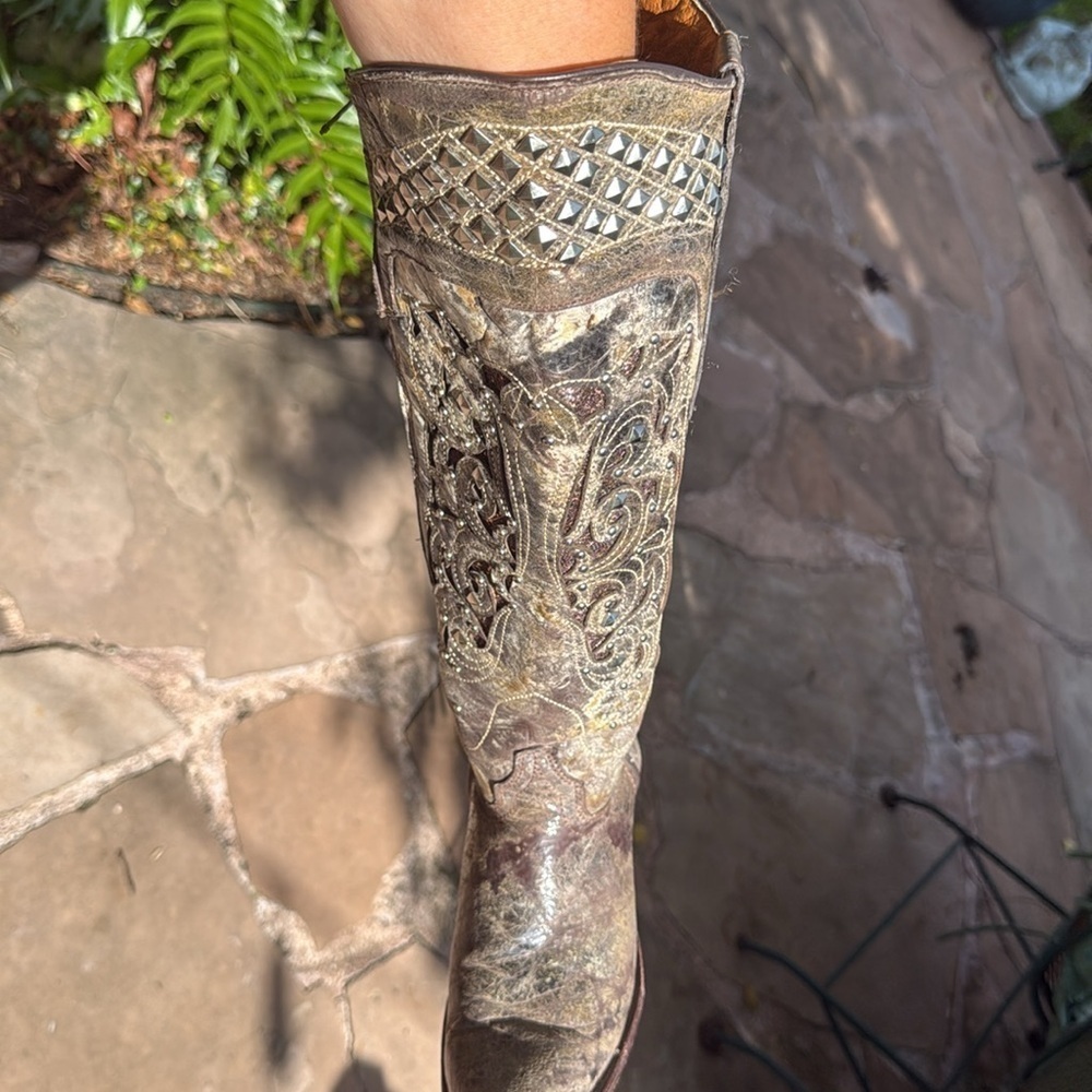 INNOVATION Embelished Embroidered Distressed Studded Cowgirl Western Boots - Picture 17 of 17